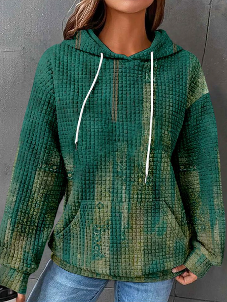 Casual Hoodie Floral Sweatshirt Zipper, Green, Hoodies & Sweatshirts