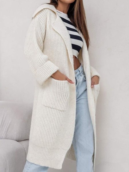

Women's Casual Winter Plain Wool/Knitting Pocket Stitching Cardigan, Off white, Cardigans