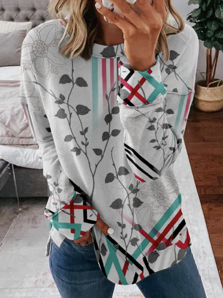 

Casual Crew Neck Abstract Sweatshirt, Gray, Hoodies & Sweatshirts