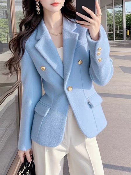

Urban Lapel Collar Plain Blazer, Blue, Blazers