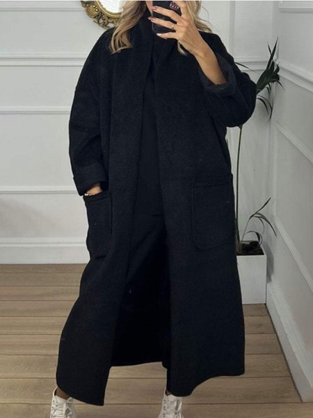Women's Spring/Fall Outerwear Casual Plain Long Sleeve Lapel Collar Jacket, Black, Coats