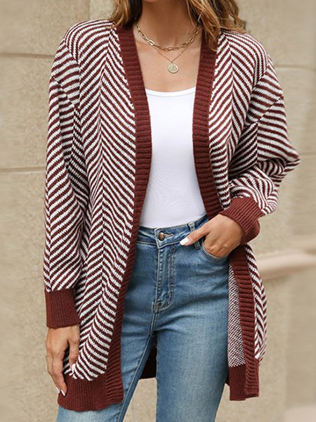

Women's Casual Winter Striped Wool/Knitting Cardigan, Red, Cardigans