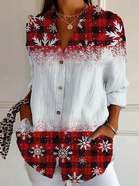 

Loose Shirt Collar Christmas Casual Shirt, Red, Blouses
