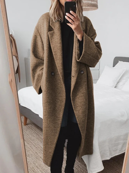Casual Plain Loose Lapel Collar Jacket, Brown, Outerwear