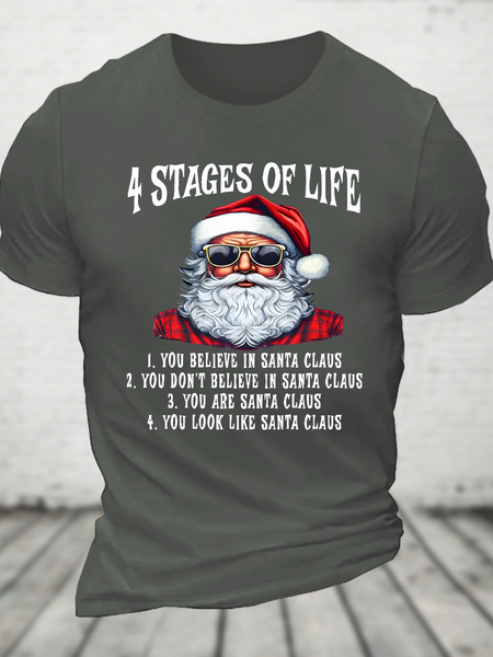 

4 Stages Of Life Funny Christmas Cotton T-Shirt, Deep gray, T-shirts