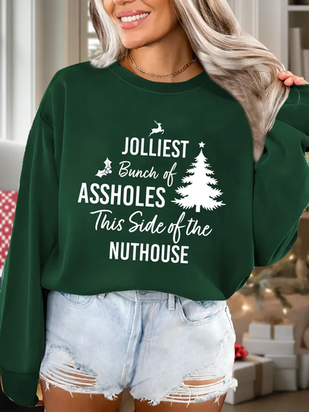 

Women's Crew Neck Christmas Casual Spring/Fall Long Sleeve Sweatshirt, Green, Sweatshirts & Hoodies