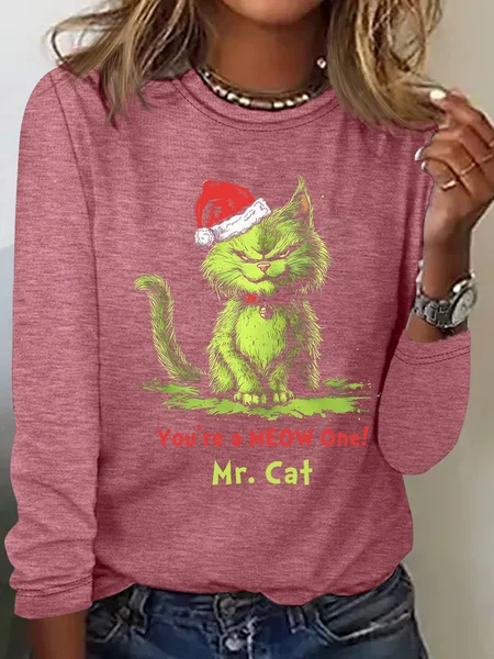 

You're A Meow One Mr Cat Casual Long Sleeve Shirt, Watermelon, Long sleeves