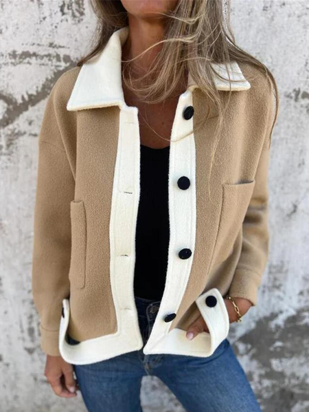 Women's Plain Regular Loose Jacket, Apricot, Outerwear