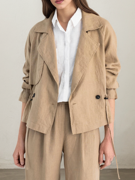

Linen Plain Cotton And Linen Trench Coat, Khaki, Outerwear