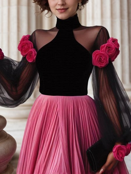 

Elegant Balloon Sleeve Turtleneck Blouse, Black, Blouses and Shirts