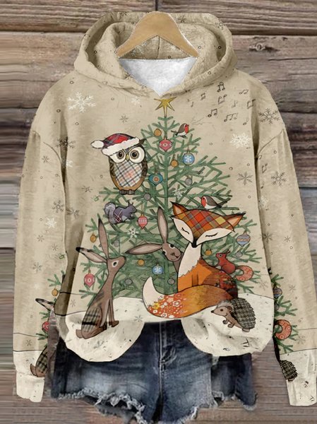 Casual Hoodie Christmas Sweatshirt, Khaki, Hoodies & Sweatshirts