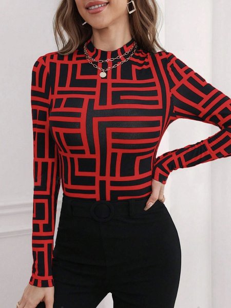 

Tight Geometric Urban T-Shirt, Red, Tees