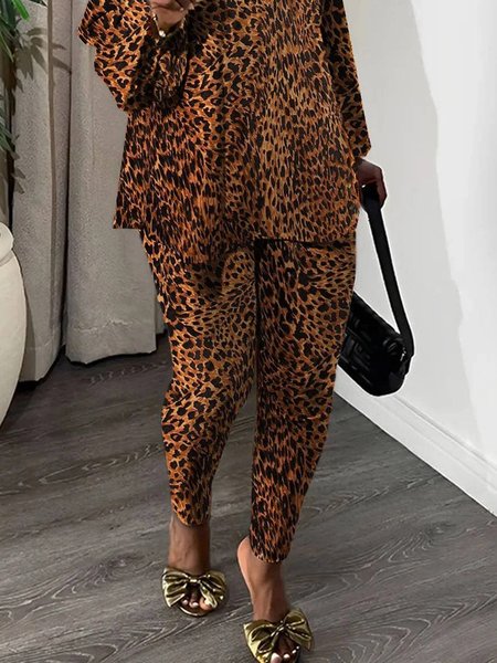 

Printing Casual Tight Leopard Pants, Pants