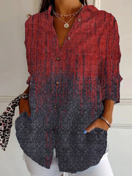 

Women's Ethnic Long Sleeve Shirt Spring/Fall Shirt Collar Daily Casual Top, Wine red, Blouses