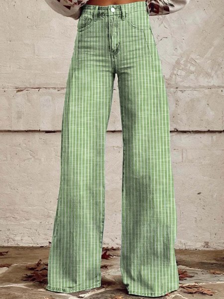 

Casual Striped Regular Fit Jeans, Green, Pants