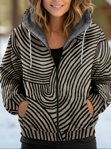Women's Geometric Thicken Loose Jacket, Brown, Outerwear