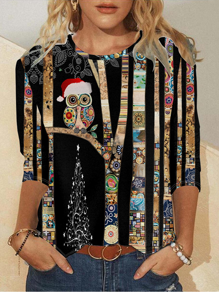 

Casual Christmas Crew Neck Long Sleeve T-shirt, Black, T-shirts