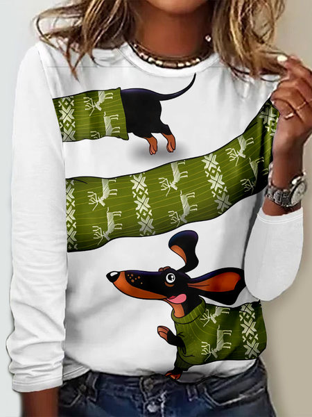 

Casual Ethnic Crew Neck Long Sleeve T-shirt, White, T-shirts