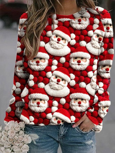 

Women's Santa Claus Print Crewneck Sweatshirt, As picture, Hoodies&Sweatshirts