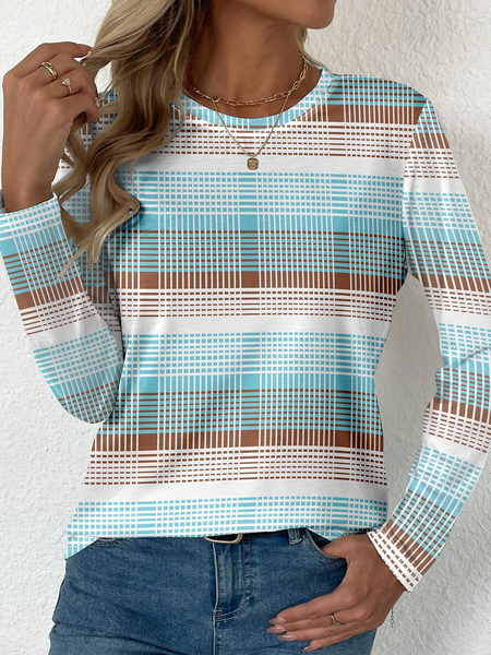 

Women's Long Sleeve Tee T-shirt Spring/Fall Striped Jersey Crew Neck Daily Going Out Casual Top, Blue, T-Shirts