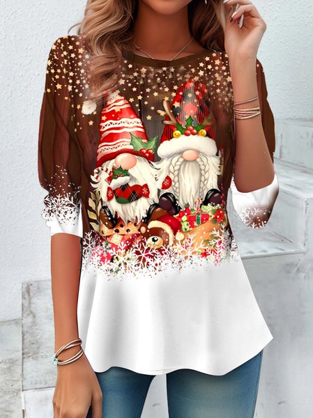 

Women's Long Sleeve Tee T-shirt Spring/Fall Santa Claus Jersey Crew Neck Holiday Going Out Casual Top, Coffee, T-Shirts