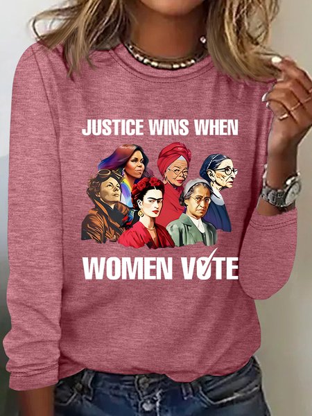 

Justice Wins When Women Vote Casual Long Sleeve Shirt, Watermelon, Long sleeves