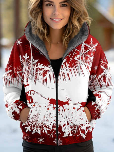 Women's Christmas Thicken Loose Jacket, Red, Outerwear