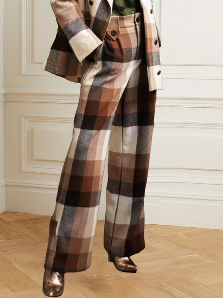 

Urban Regular Fit Plaid Wide leg Pants, Brown, Pants