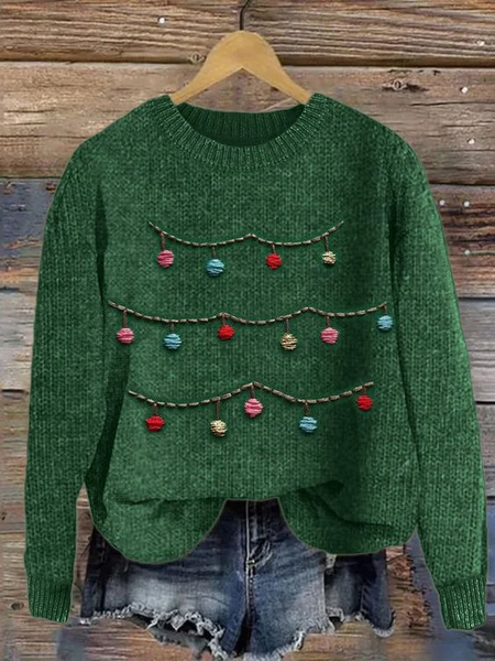 Women's Christmas Loose Casual Sweater, Green, Sweaters