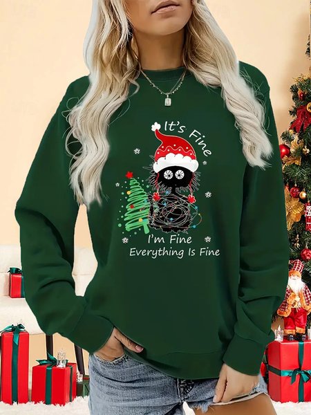 Women's Crew Neck Christmas Casual Spring/Fall Long Sleeve Sweatshirt, Green, Sweatshirts & Hoodies
