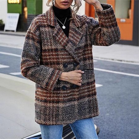 

Women's Plain Regular Loose Jacket, Coffee, Outerwear