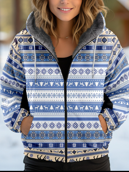 

Women's Ethnic Thicken Loose Jacket, Blue, Outerwear