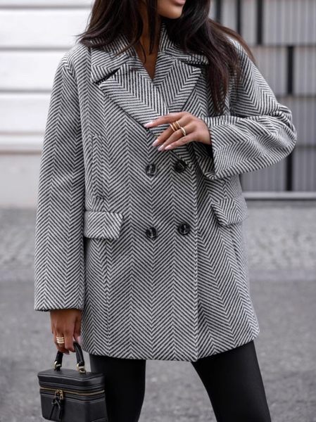 

Women's Spring/Fall Outerwear Casual Striped Long Sleeve Lapel Collar Regular Blazer, Black-white, Coats