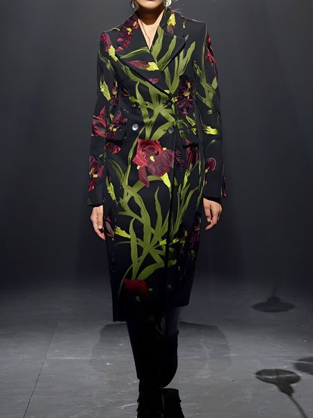 

Urban Floral Lapel Collar Coat, As picture, Coats