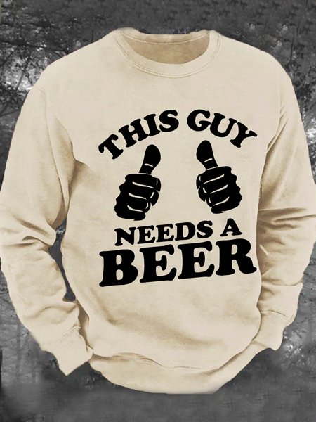 

This Guy Need A Beer Men's Casual Sweatshirt, Khaki, Hoodies&Sweatshirts