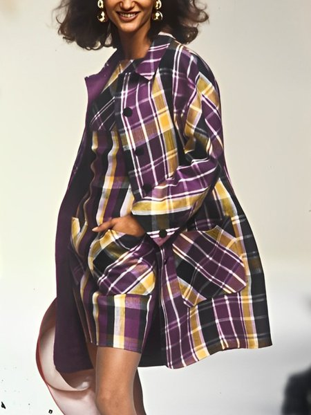 

Shawl Collar Urban Plaid Loosen Trench Coat, Purple, Coats