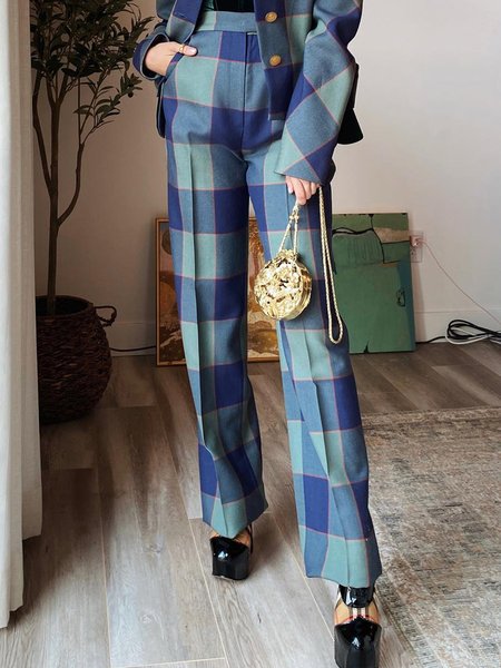

Urban Straight Plaid Pants, Blue, Pants