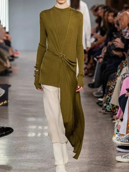 

Irregular Craftsmanship Urban Plain Sweater, As picture, Pullovers
