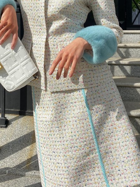 

Regular Fit Elegant Tweed Skirt, As picture, Skirts