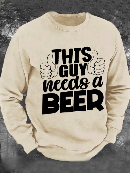 This Guy Needs A Beer Men's Casual Sweatshirt, Khaki, Hoodies&Sweatshirts