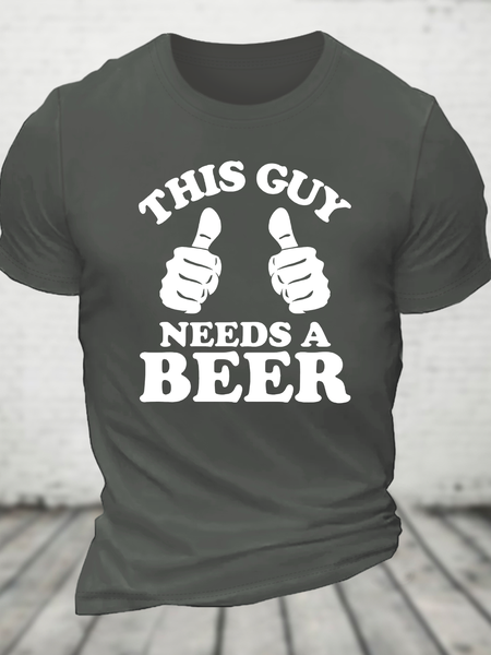 This Guy Need A Beer Cotton T-Shirt, Deep gray, T-shirts