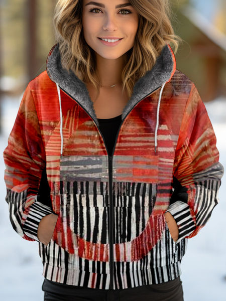 

Women's Abstract Thicken Loose Jacket, Multicolor, Outerwear