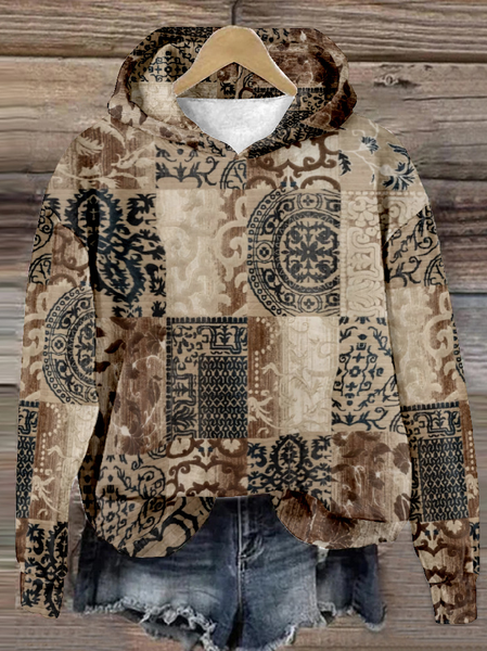 

Casual Ethnic Loose Sweatshirt, Khaki, Hoodies&Sweatshirts