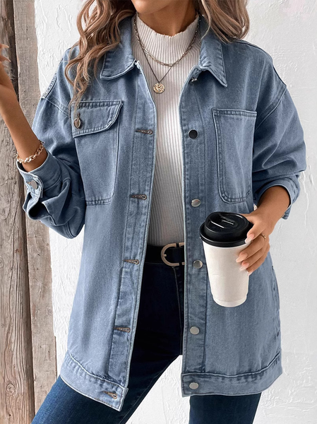 

Denim Casual Loose Jacket, Blue, Outerwear
