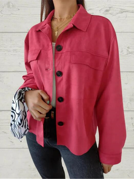 

Women's Plain Regular Loose Jacket, Red, Outerwear