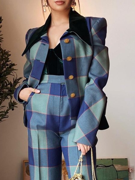 

Shawl Collar Plaid Urban Jacket, Blue, Jackets