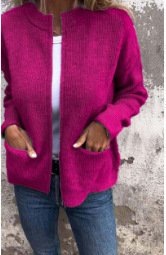 

Women's Plain Regular Loose Jacket, Rose red, Outerwear