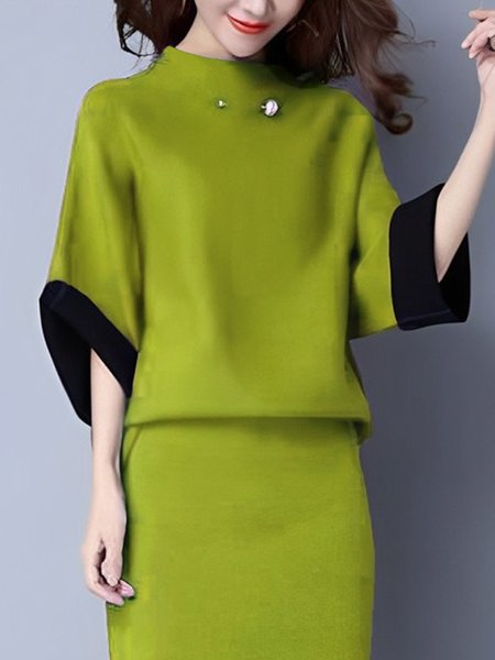 

Color Block Casual Mock Neck Loosen Sweater, As picture, Pullovers