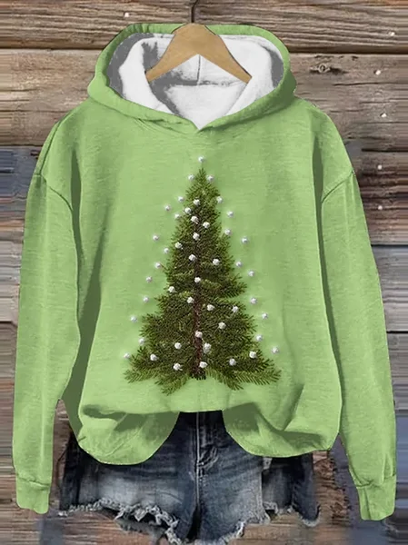 

Christmas Tree Casual Loose Cotton Hoodie, Green, Hoodies&Sweatshirts