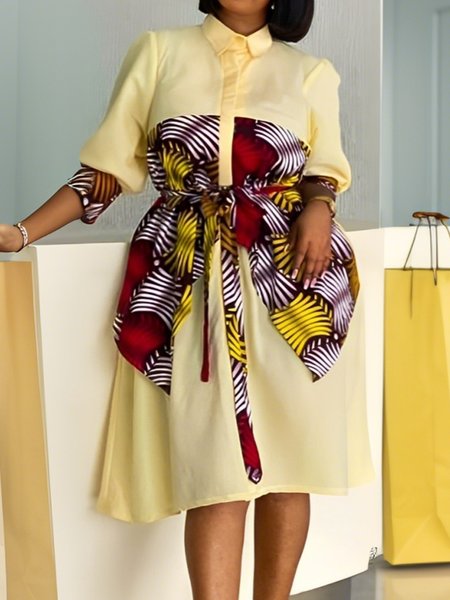 

Urban Loosen Shirt Dress With Belt, Yellow, Midi Dresses